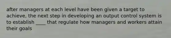 after managers at each level have been given a target to achieve, the next step in developing an output control system is to establish ____ that regulate how managers and workers attain their goals