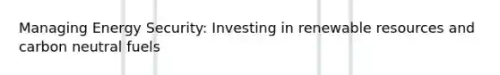 Managing Energy Security: Investing in renewable resources and carbon neutral fuels