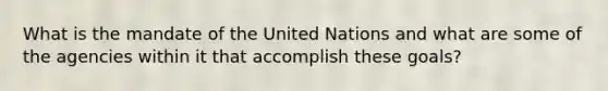 What is the mandate of the United Nations and what are some of the agencies within it that accomplish these goals?