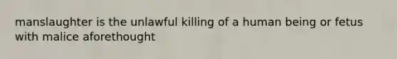 manslaughter is the unlawful killing of a human being or fetus with malice aforethought