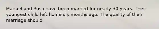 Manuel and Rosa have been married for nearly 30 years. Their youngest child left home six months ago. The quality of their marriage should