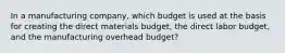 In a manufacturing company, which budget is used at the basis for creating the direct materials budget, the direct labor budget, and the manufacturing overhead budget?