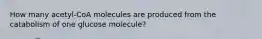 How many acetyl-CoA molecules are produced from the catabolism of one glucose molecule?