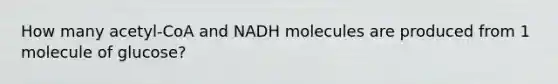 How many acetyl-CoA and NADH molecules are produced from 1 molecule of glucose?