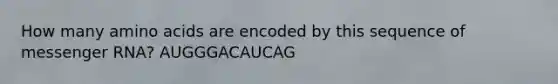 How many amino acids are encoded by this sequence of messenger RNA? AUGGGACAUCAG