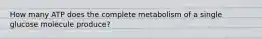 How many ATP does the complete metabolism of a single glucose molecule produce?