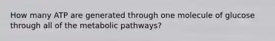 How many ATP are generated through one molecule of glucose through all of the metabolic pathways?