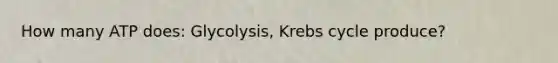 How many ATP does: Glycolysis, <a href='https://www.questionai.com/knowledge/kqfW58SNl2-krebs-cycle' class='anchor-knowledge'>krebs cycle</a> produce?