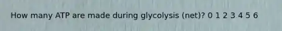 How many ATP are made during glycolysis (net)? 0 1 2 3 4 5 6