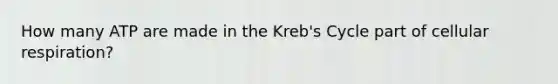 How many ATP are made in the Kreb's Cycle part of cellular respiration?