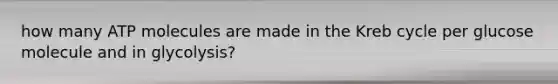 how many ATP molecules are made in the Kreb cycle per glucose molecule and in glycolysis?