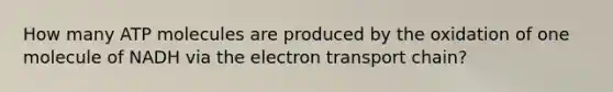 How many ATP molecules are produced by the oxidation of one molecule of NADH via the electron transport chain?