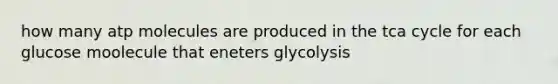 how many atp molecules are produced in the tca cycle for each glucose moolecule that eneters glycolysis