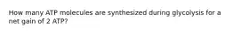 How many ATP molecules are synthesized during glycolysis for a net gain of 2 ATP?