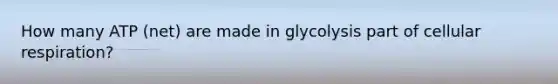 How many ATP (net) are made in glycolysis part of cellular respiration?