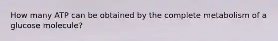 How many ATP can be obtained by the complete metabolism of a glucose molecule?