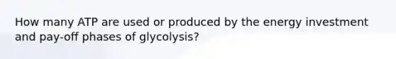 How many ATP are used or produced by the energy investment and pay-off phases of glycolysis?