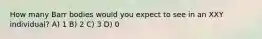 How many Barr bodies would you expect to see in an XXY individual? A) 1 B) 2 C) 3 D) 0