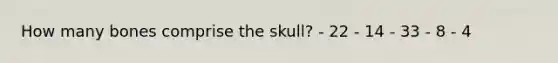 How many bones comprise the skull? - 22 - 14 - 33 - 8 - 4