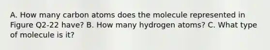 A. How many carbon atoms does the molecule represented in Figure Q2-22 have? B. How many hydrogen atoms? C. What type of molecule is it?