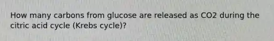 How many carbons from glucose are released as CO2 during the citric acid cycle (Krebs cycle)?