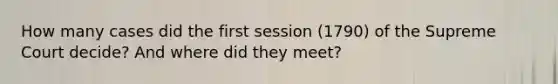 How many cases did the first session (1790) of the Supreme Court decide? And where did they meet?