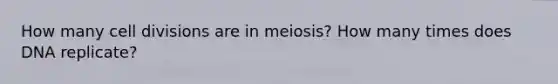 How many <a href='https://www.questionai.com/knowledge/kjHVAH8Me4-cell-division' class='anchor-knowledge'>cell division</a>s are in meiosis? How many times does DNA replicate?