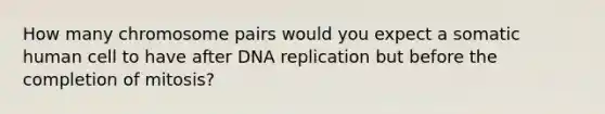 How many chromosome pairs would you expect a somatic human cell to have after DNA replication but before the completion of mitosis?