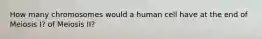 How many chromosomes would a human cell have at the end of Meiosis I? of Meiosis II?