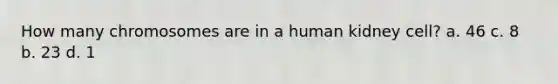 How many chromosomes are in a human kidney cell? a. 46 c. 8 b. 23 d. 1