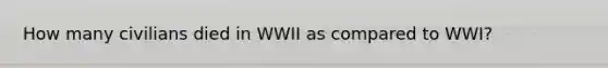 How many civilians died in WWII as compared to WWI?