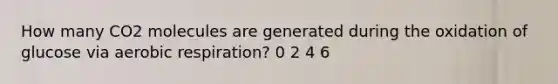 How many CO2 molecules are generated during the oxidation of glucose via aerobic respiration? 0 2 4 6