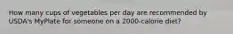 How many cups of vegetables per day are recommended by USDA's MyPlate for someone on a 2000-calorie diet?