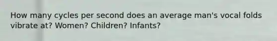 How many cycles per second does an average man's vocal folds vibrate at? Women? Children? Infants?