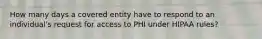 How many days a covered entity have to respond to an individual's request for access to PHI under HIPAA rules?