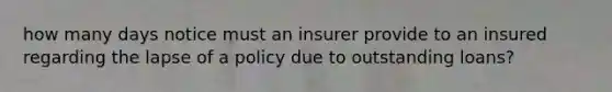 how many days notice must an insurer provide to an insured regarding the lapse of a policy due to outstanding loans?