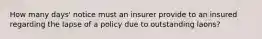 How many days' notice must an insurer provide to an insured regarding the lapse of a policy due to outstanding laons?