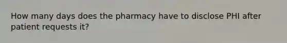 How many days does the pharmacy have to disclose PHI after patient requests it?