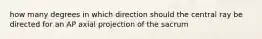 how many degrees in which direction should the central ray be directed for an AP axial projection of the sacrum