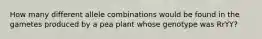 How many different allele combinations would be found in the gametes produced by a pea plant whose genotype was RrYY?