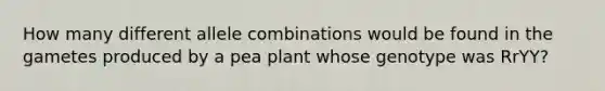 How many different allele combinations would be found in the gametes produced by a pea plant whose genotype was RrYY?