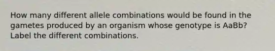 How many different allele combinations would be found in the gametes produced by an organism whose genotype is AaBb? Label the different combinations.