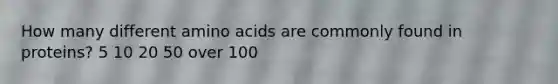 How many different amino acids are commonly found in proteins? 5 10 20 50 over 100