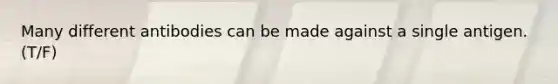 Many different antibodies can be made against a single antigen. (T/F)