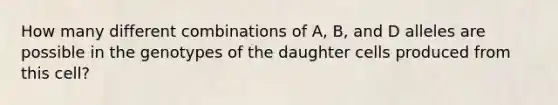 How many different combinations of A, B, and D alleles are possible in the genotypes of the daughter cells produced from this cell?