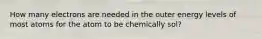 How many electrons are needed in the outer energy levels of most atoms for the atom to be chemically sol?