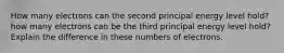 How many electrons can the second principal energy level hold? how many electrons can be the third principal energy level hold? Explain the difference in these numbers of electrons.