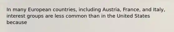 In many European countries, including Austria, France, and Italy, interest groups are less common than in the United States because