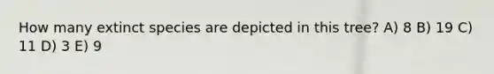 How many extinct species are depicted in this tree? A) 8 B) 19 C) 11 D) 3 E) 9