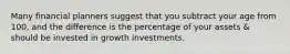 Many financial planners suggest that you subtract your age from 100, and the difference is the percentage of your assets & should be invested in growth investments.